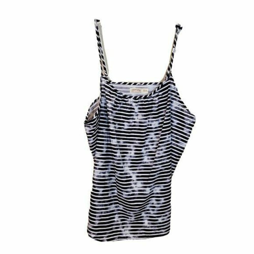 Faded Glory Tank Top Womens Plus Size 2x Black White Striped Spaghetti Strap New